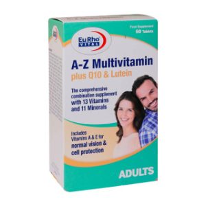 قرص مولتی ویتامین یوروویتال مدل A-Z پلاس کیوتن و لوتئین بسته 60 عددی